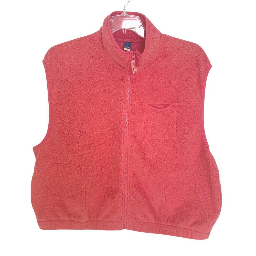 Old Navy Fleece Vest Women's XL Coral Pink Full Zip Mock Neck Sleeveless Jacket